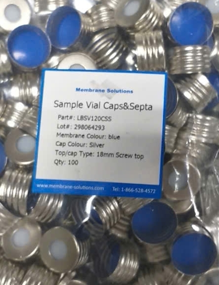 Nắp Lọ Mẫu Từ Tính LBSV120CSS - PTFE Xanh/Silicone Trắng - Nắp Vặn Bạc 18mm - Cho Lọ 10-20ml